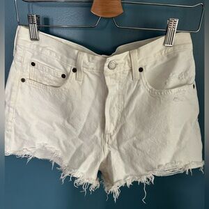 Denim Forum White Frayed Denim Shorts